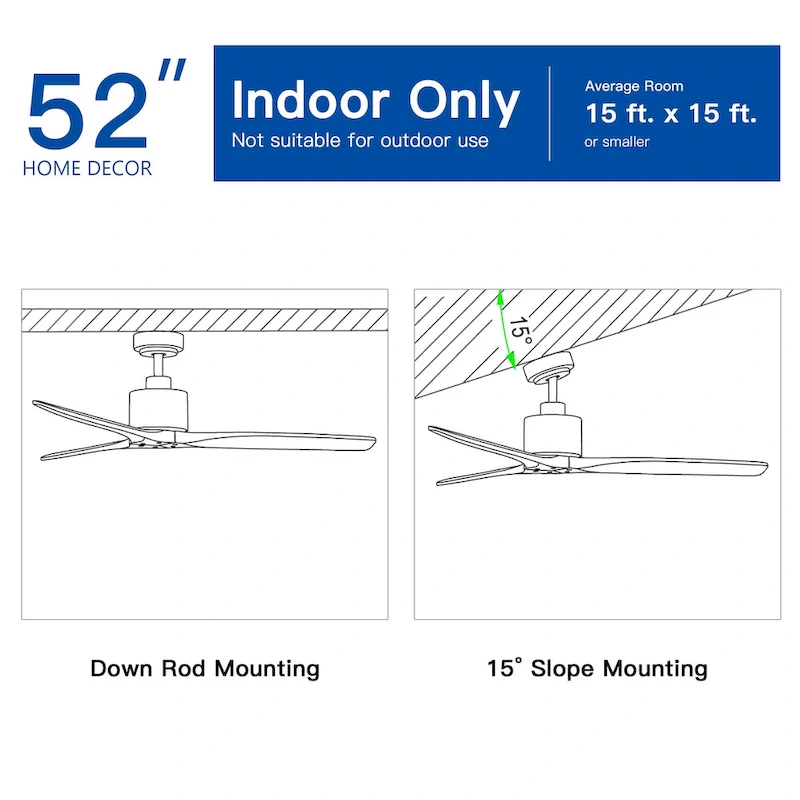 52 Antique Brown Ceiling Fan without Light with Remote Control