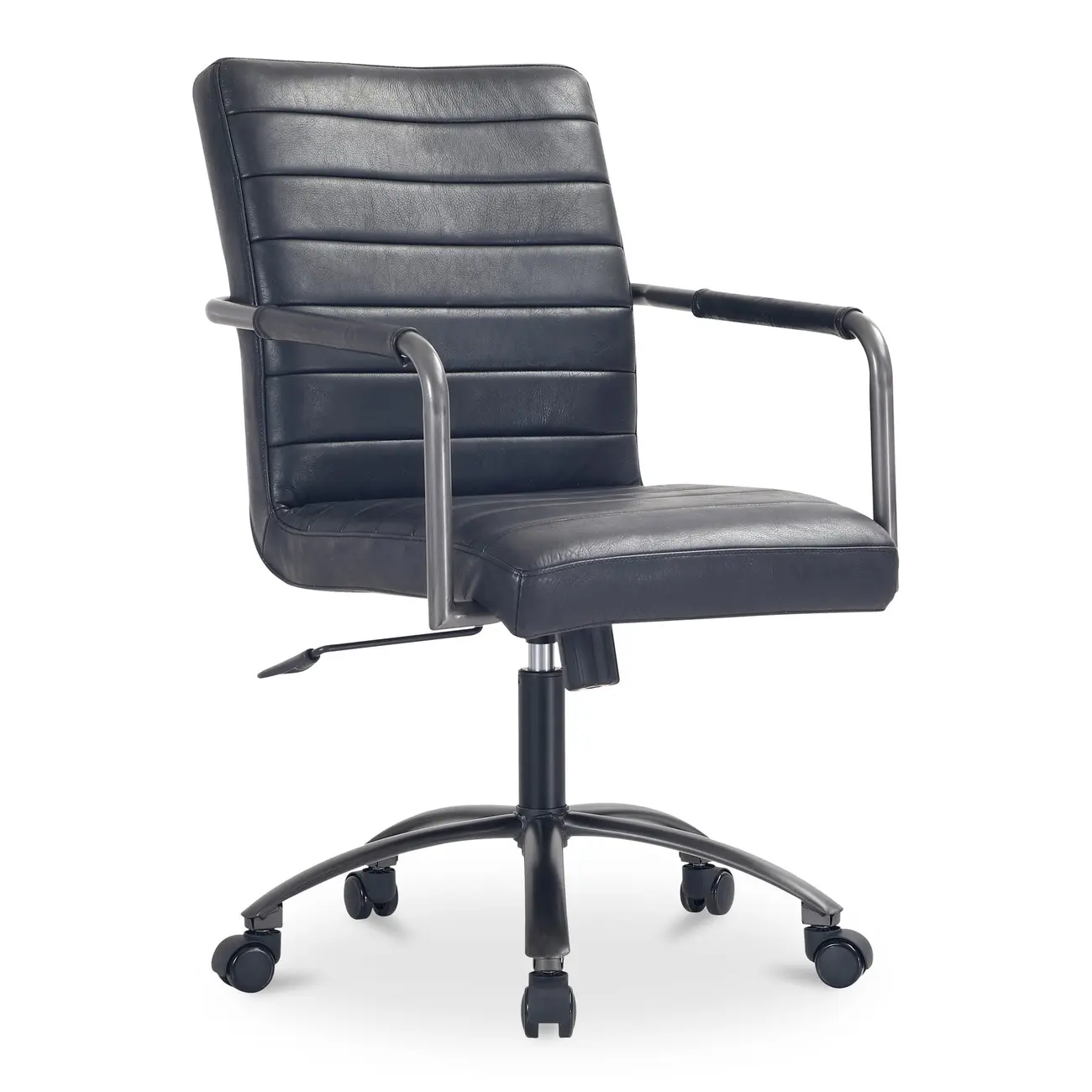 Mid-Back Genuine Leather Swivel Desk Chair with Arms