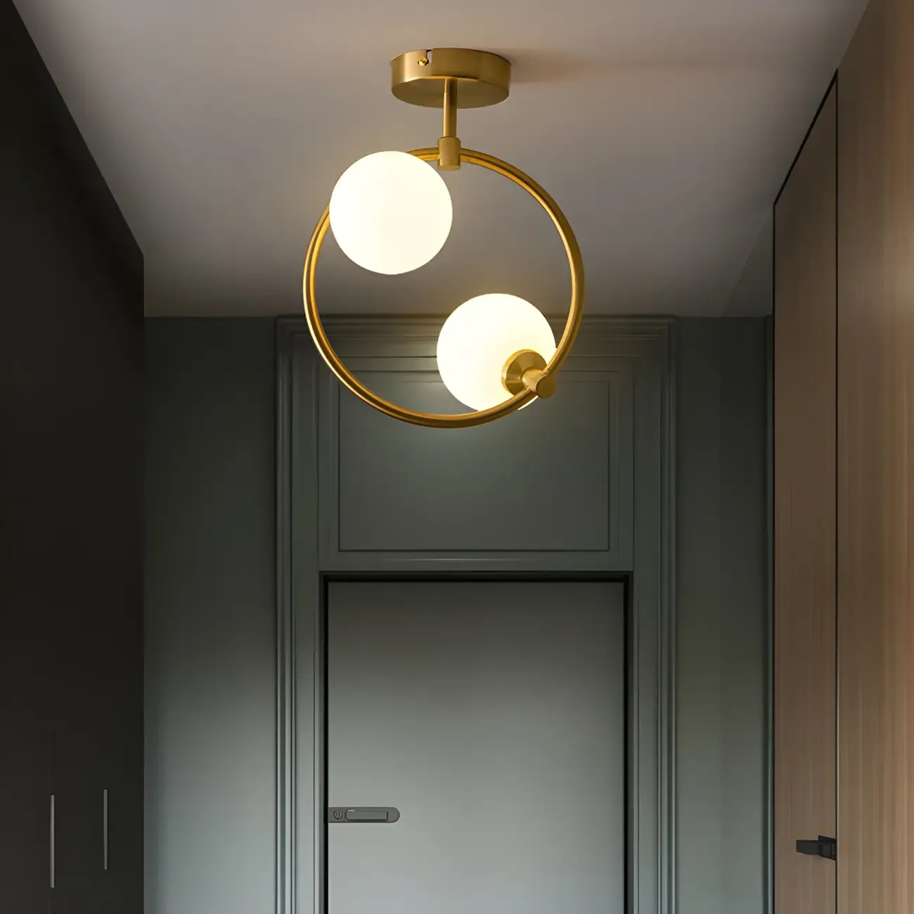 Modern Globe Glass Metal Gold Semi Flush Ceiling Light