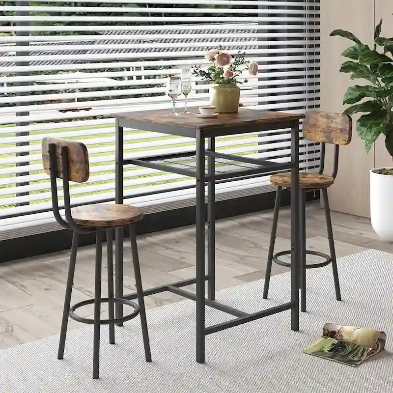 3-Piece Bar Table Set with Metal Shelf,Small Pub Table Set,Dining Set
