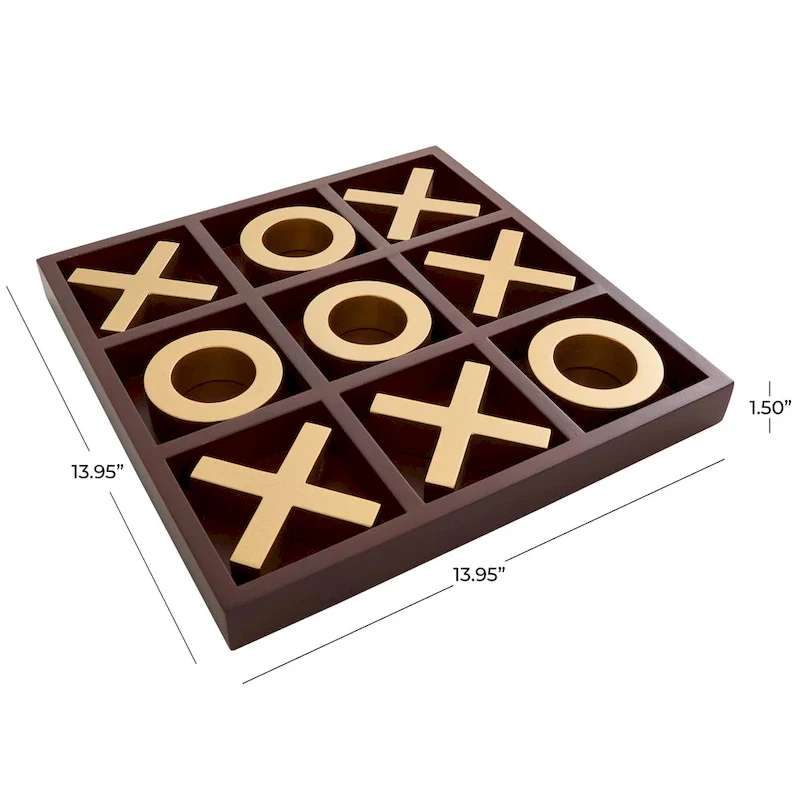 Brown Wood Tic Tac Toe Game Set with Gold X and O Pieces