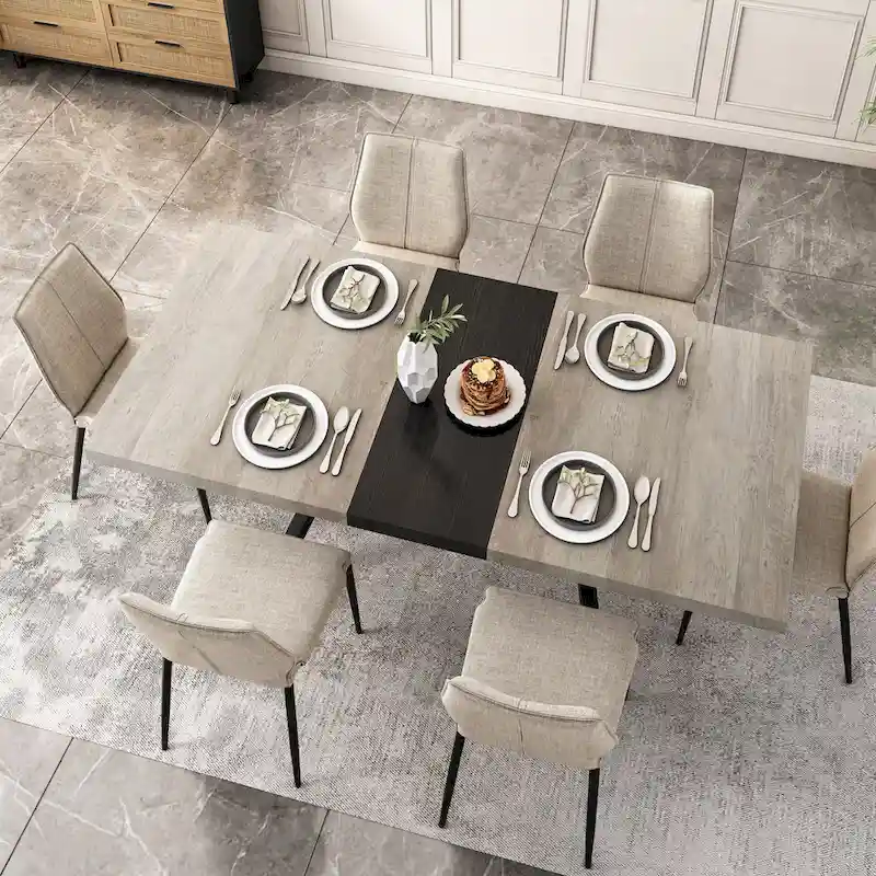 Retro Rectangular Stretch Dining Table with Cross Iron Base