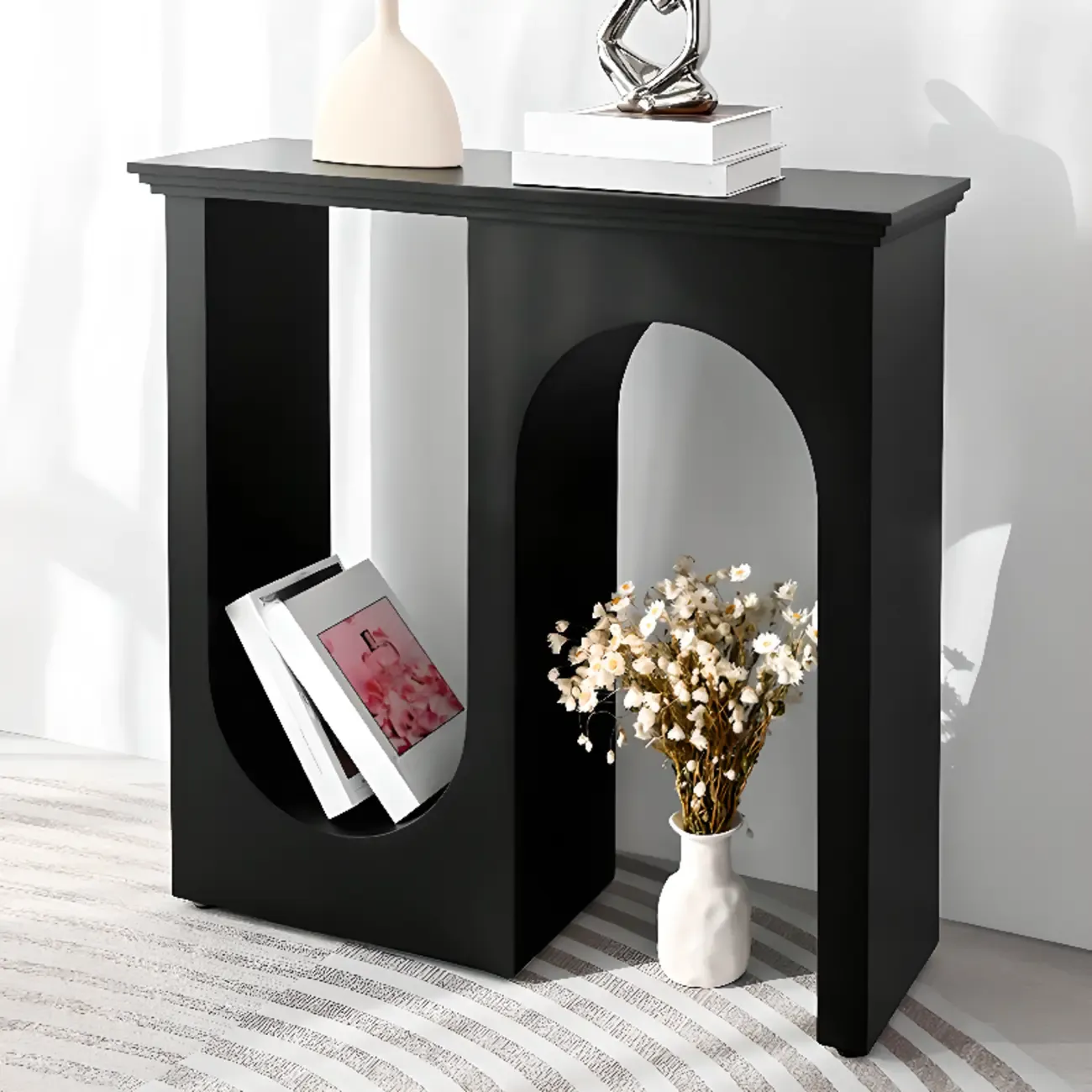 Modern Narrow Wooden Console Table with Arched Base