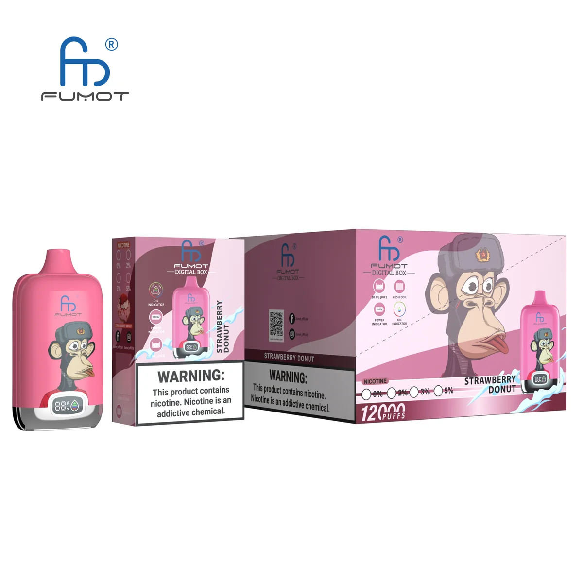 Fumot Digital Box 12000 Strawberry Donut – 10er-Displaybox mit Einweg-Vape und Einzelpackung