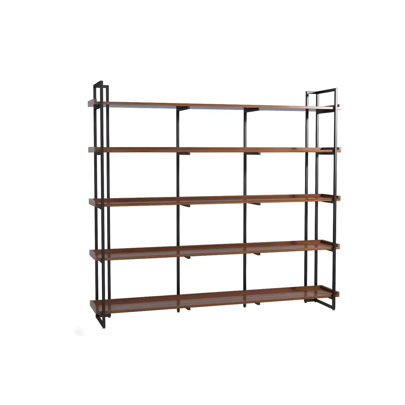 5-Shelf Industrial Metal Wood Brown Display Bookcase