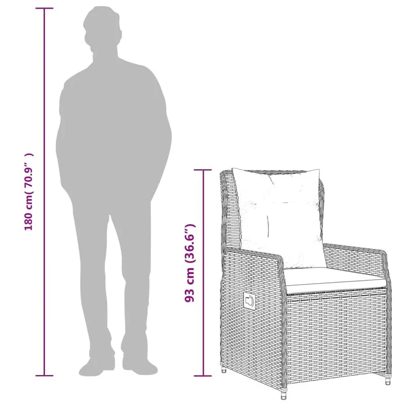 vidaXL Garden Dining Set Grey PE rattan Large Garden Dining Set - 63 x 31.5 x 29.1/ 6