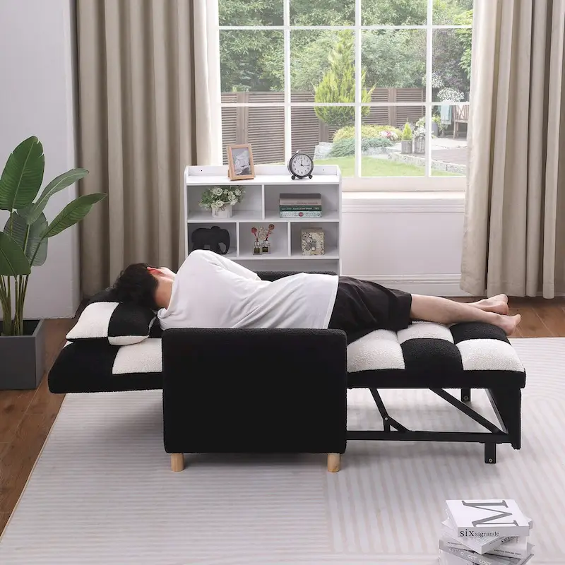 3-in-1 Convertible Sleeper Chair Bed, Single Sofa (Black White)