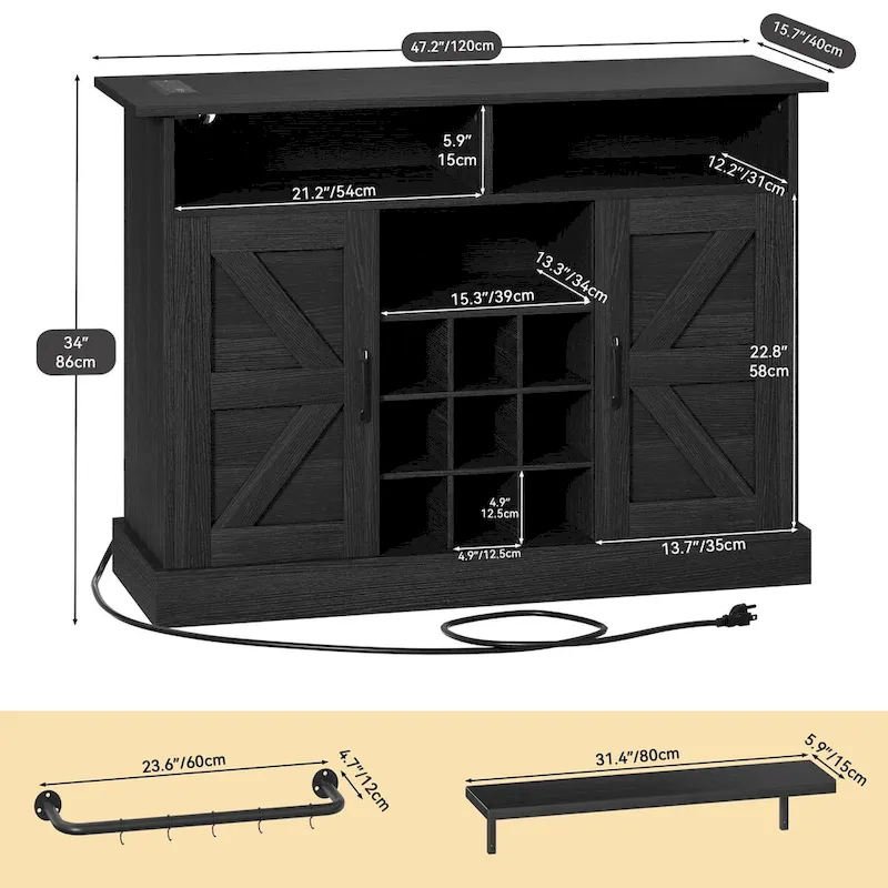 Moasis 47Farmhouse Coffee Bar Cabinet with Floating Shelf - 15.75D x 47.24W x 33.86H