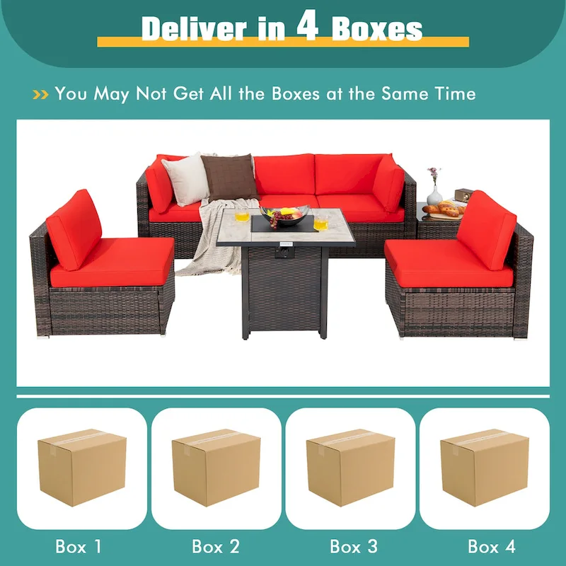 Costway 7PCS Patio Rattan Furniture Set 30 Fire Pit Table Cover - See Details