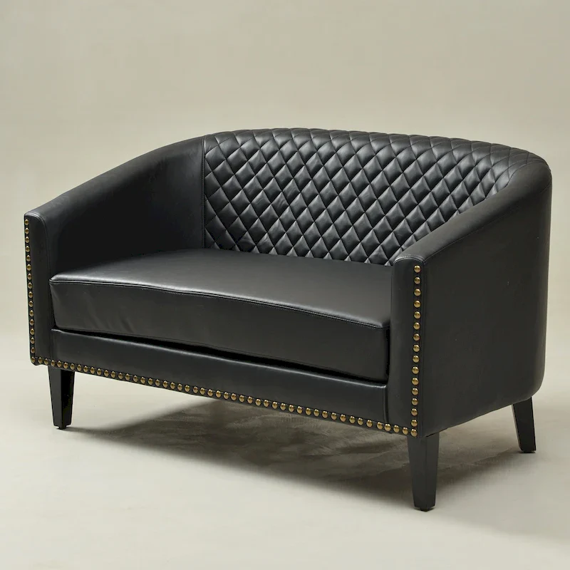 KINWELL 50W Tufted Faux Leather Upholstered Small Loveseat Sofa