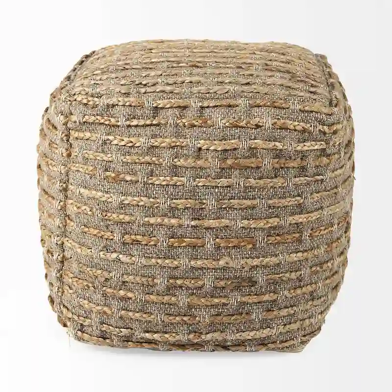Mercana Binita Grey / Brown Hemp Wool & Cotton Square Pouf