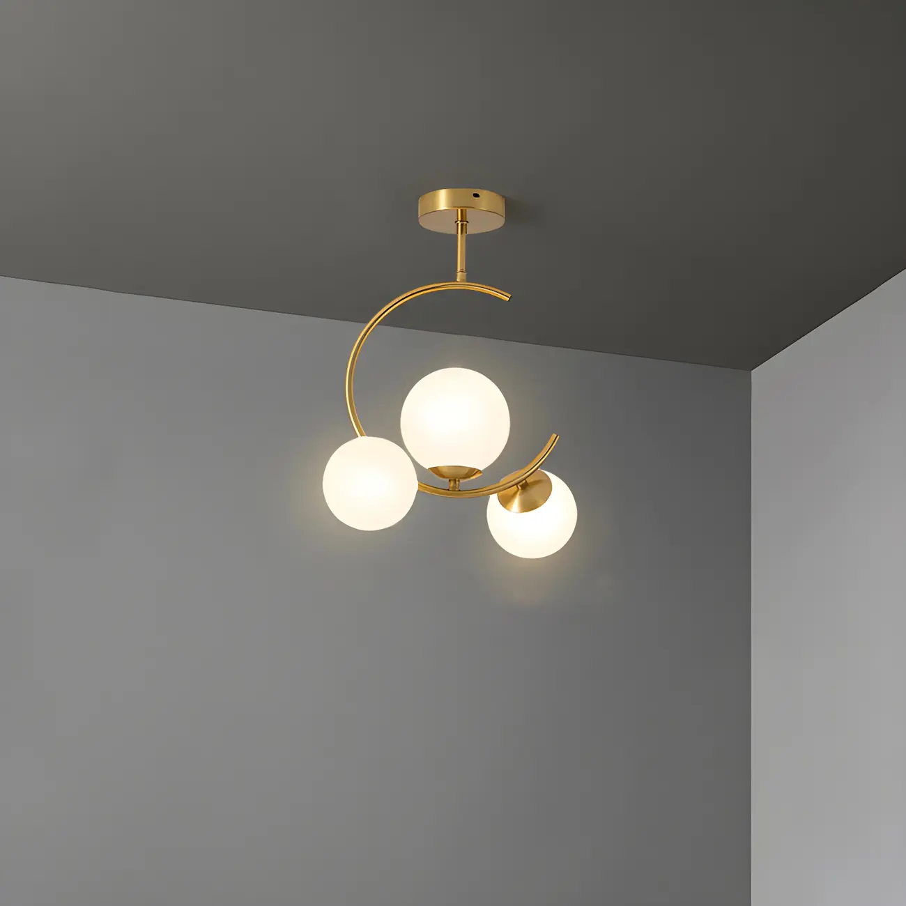 Modern Globe Glass Metal Gold Semi Flush Ceiling Light
