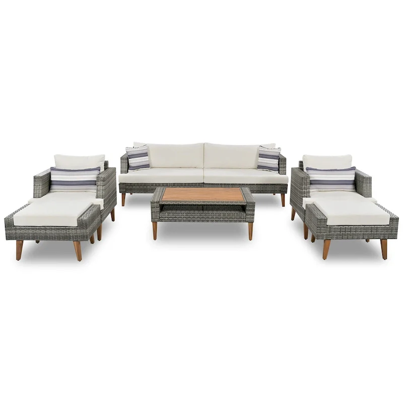 6-Pieces All Weather PE Wicker Sofa Set with Double Cushions