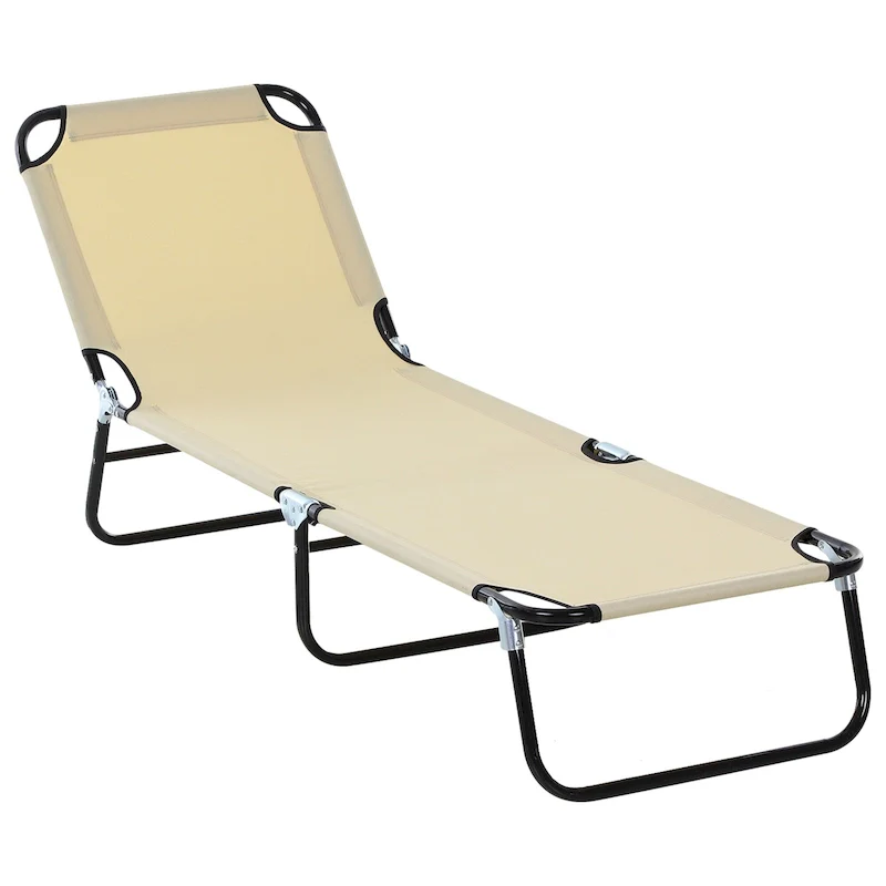 Outdoor Folding Chaise Lounge Pool Chair with 5-Positions Reclining Back, Oxford Fabric Seat for Beach, Yard, Patio