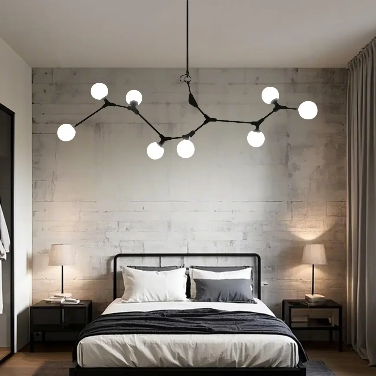 Modern Black Branch Globe 8-Light Island Chandelier