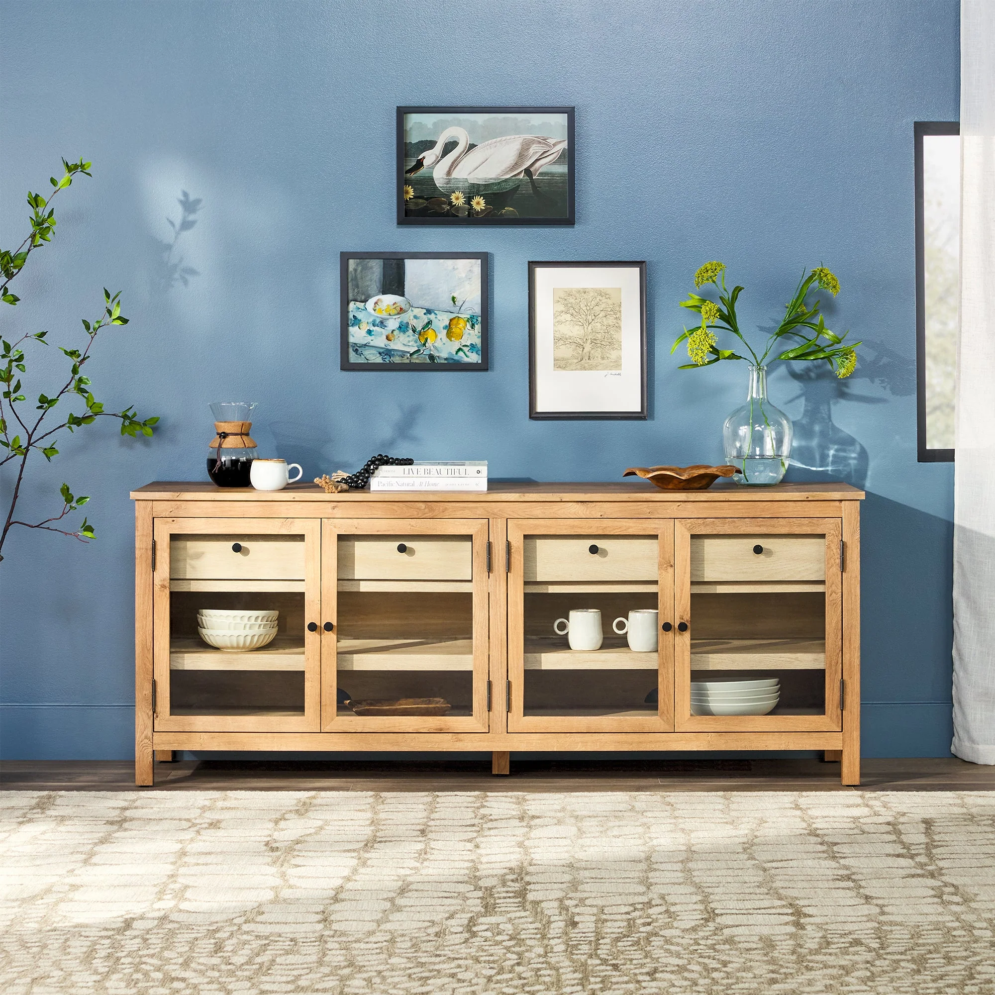 Harlow Traditional Easy Assembly Glass Door 70¡± Sideboard/TV Stand