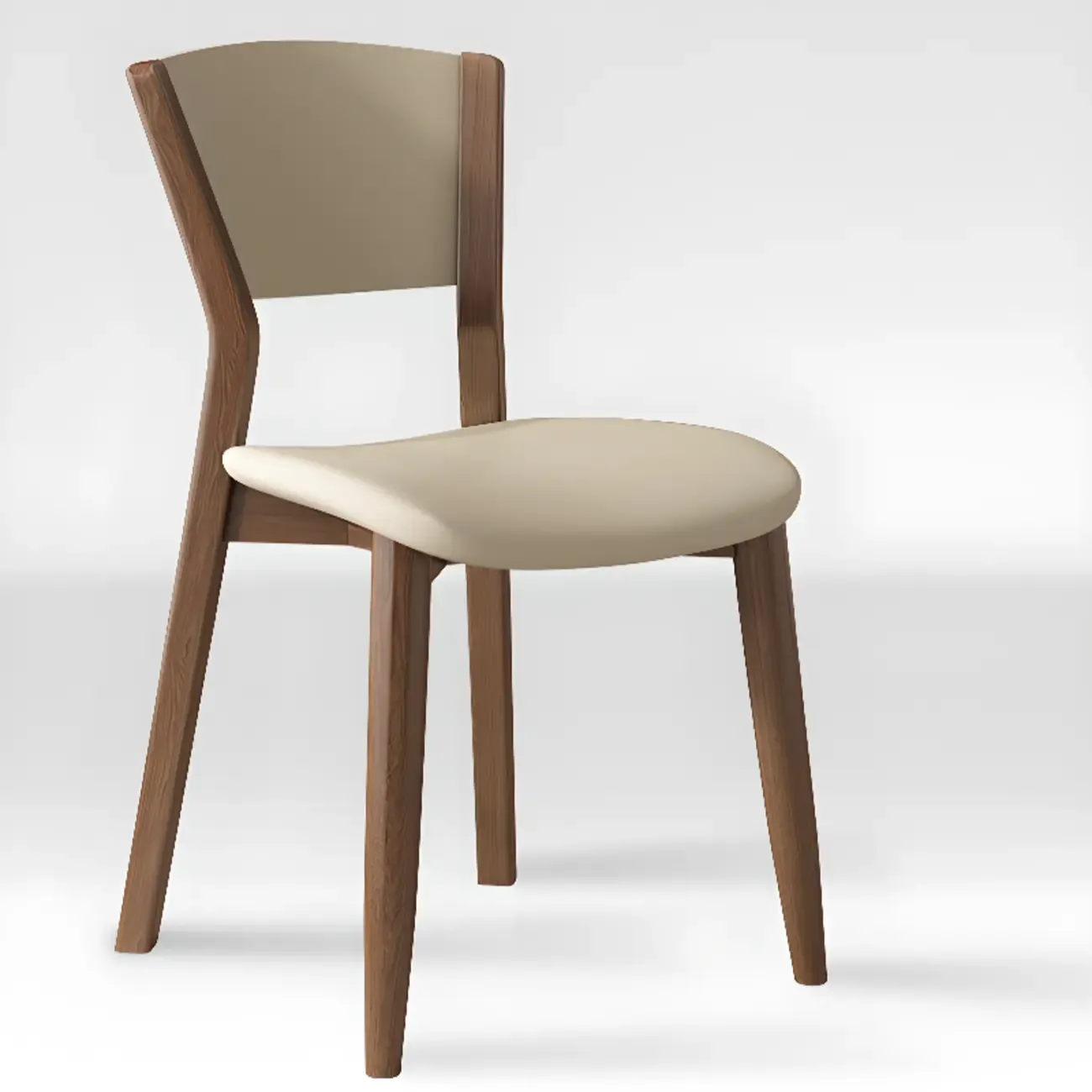 Simple Wooden Open Back Faux Leather Upholstered Dining Chair