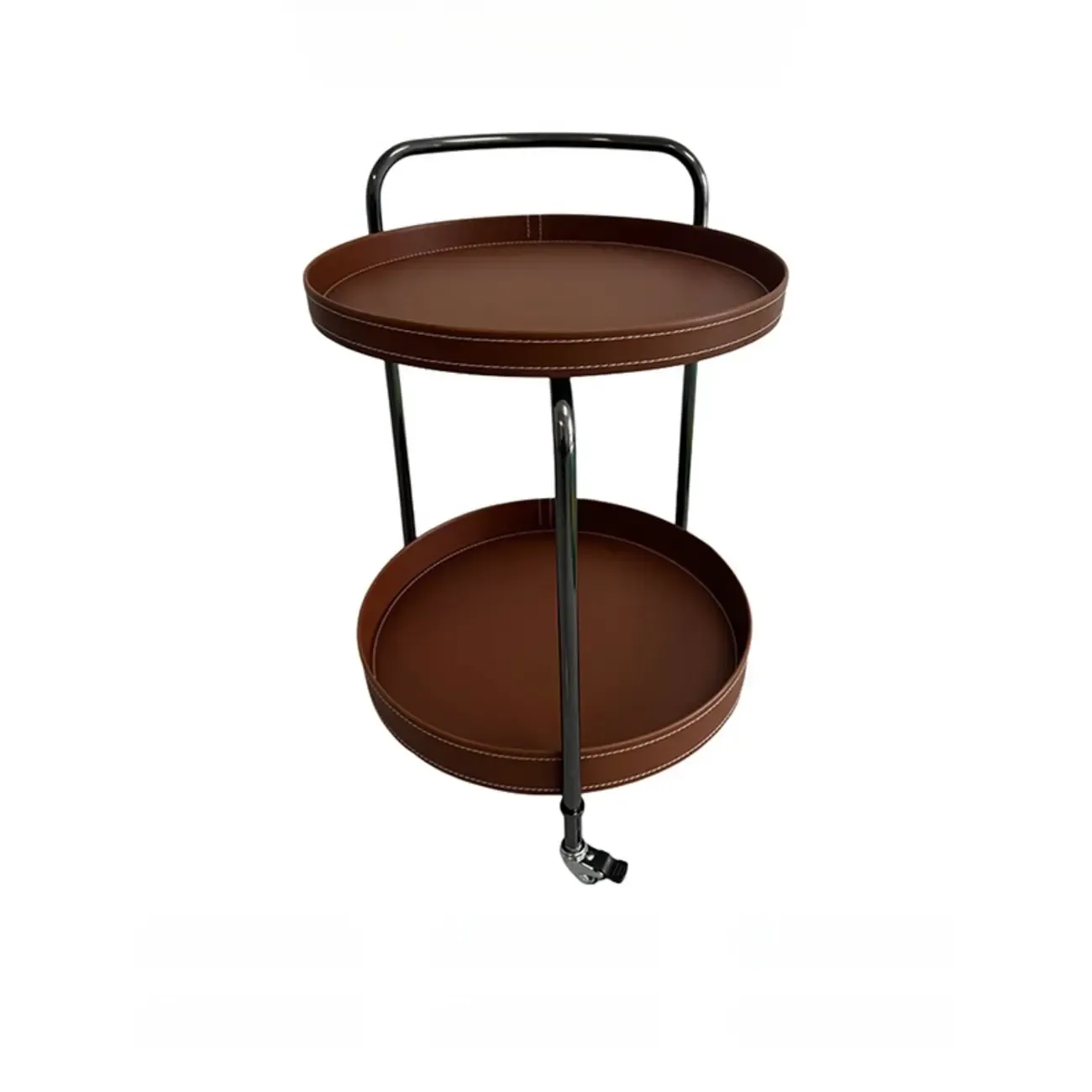 Mobile 2 Layers Brown Leather Metal Round Side Table