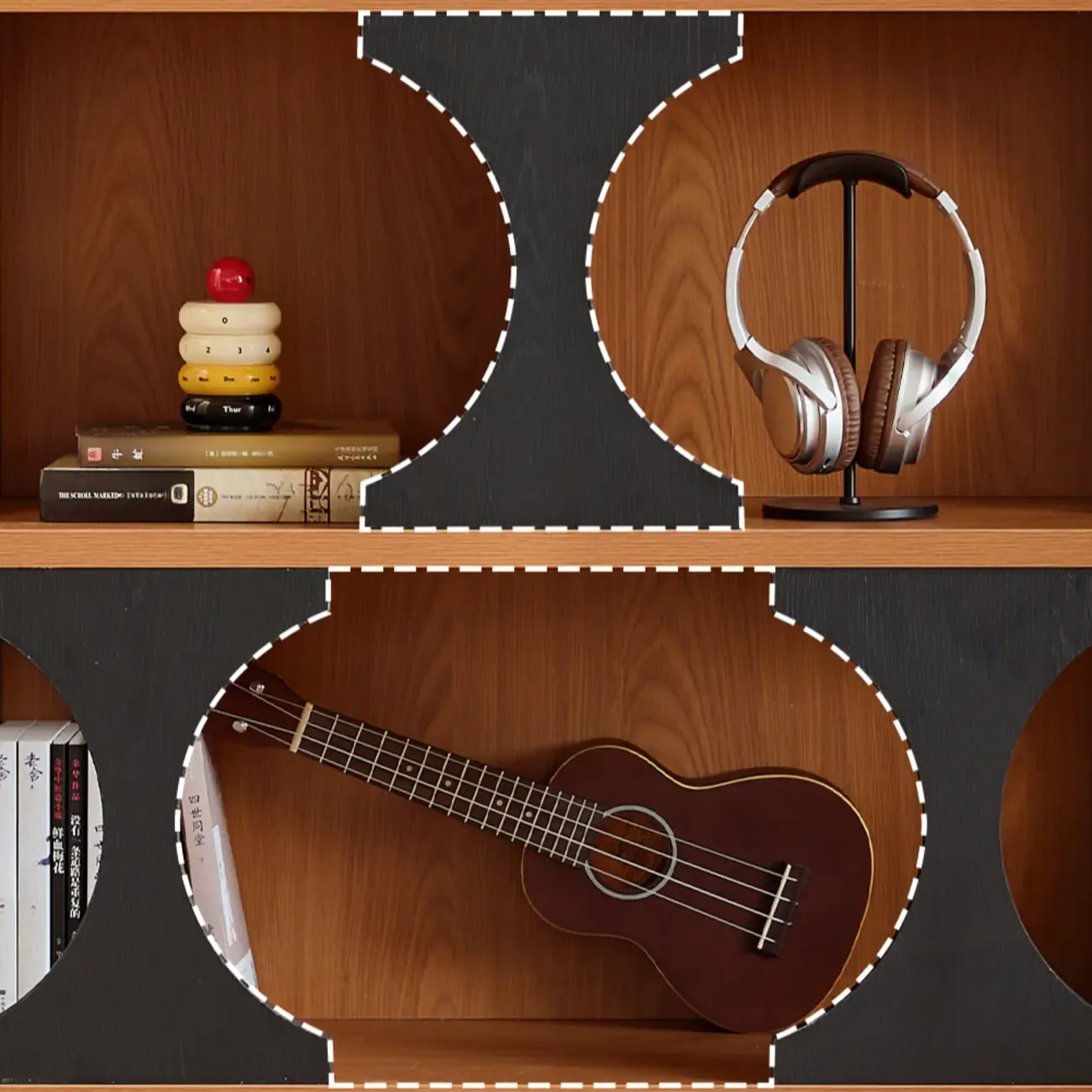 3-Tiers Geometric Modern Rectangular Wood Bookcase Black