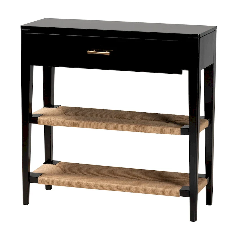 Freya Modern Bohemian Bayur Wood 1-Drawer Console Table-Black