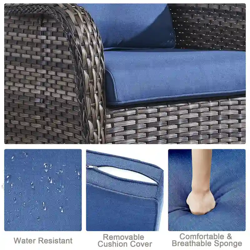 Propane Fire Pit Table Patio Chair Ottoman Sets - Grey