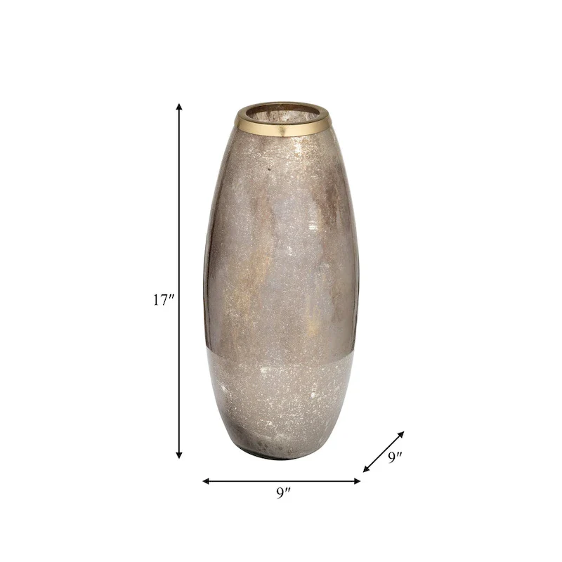 Sagebrook Home Glass Vase with Aluminum Rim and Sleek Glam Design