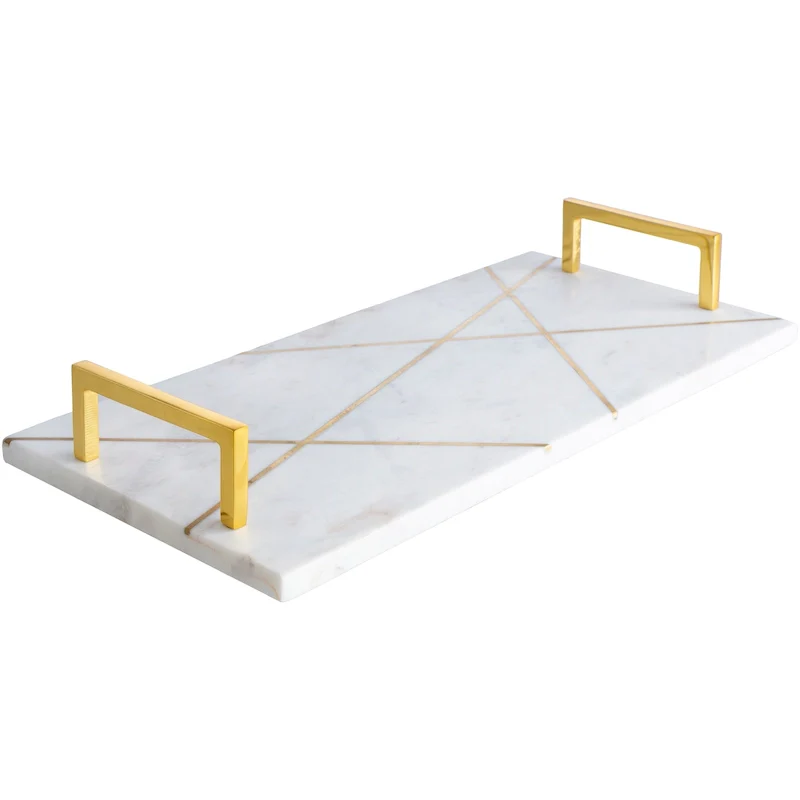 Lena Marble & Metal Inlay Rectangular Accent Tray - 18  x 9  x 2.1