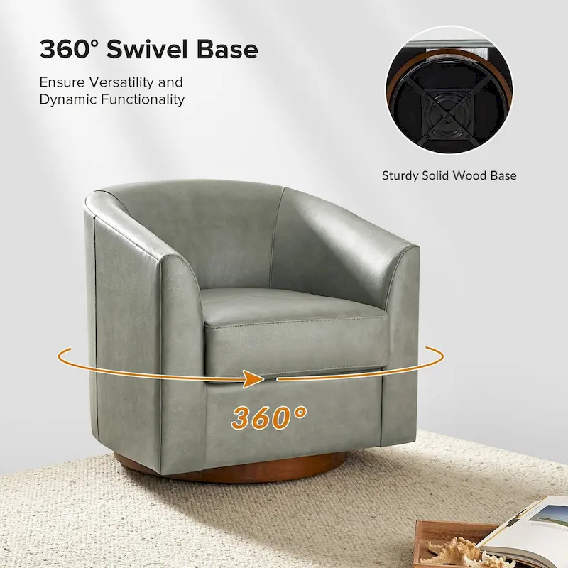 Althea Modern Genuine Leather Swivel Barrel Chair with Solid Wood Base Set of 2 By HULALA HOME