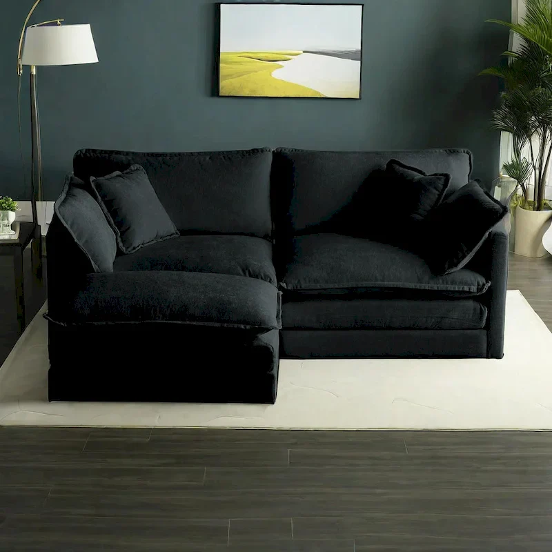 3-Piece Modular Chenille Upholstered L-Shaped Sectional Sofa with Ottoman