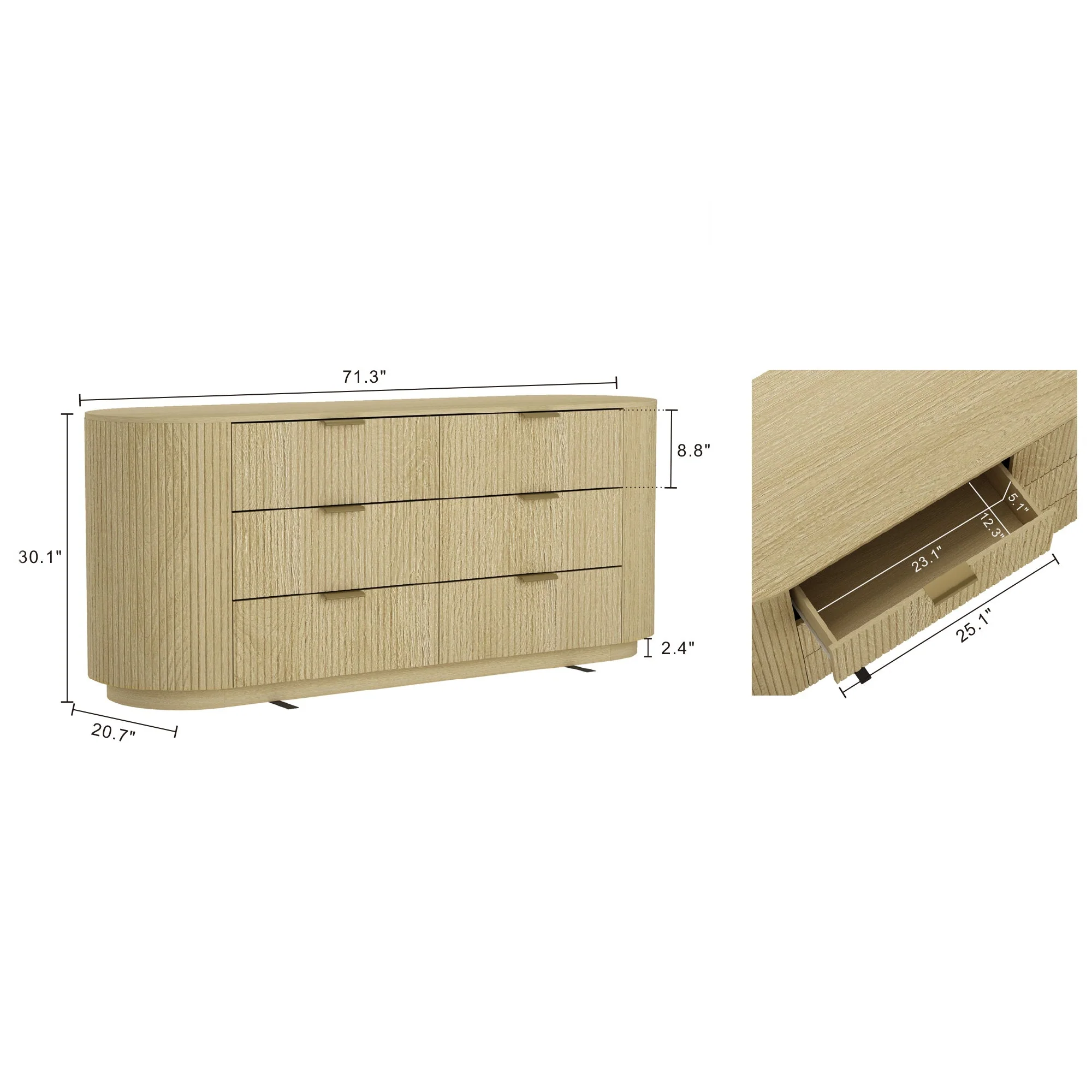 Olivia Fluted 71' 6-Drawer Dresser