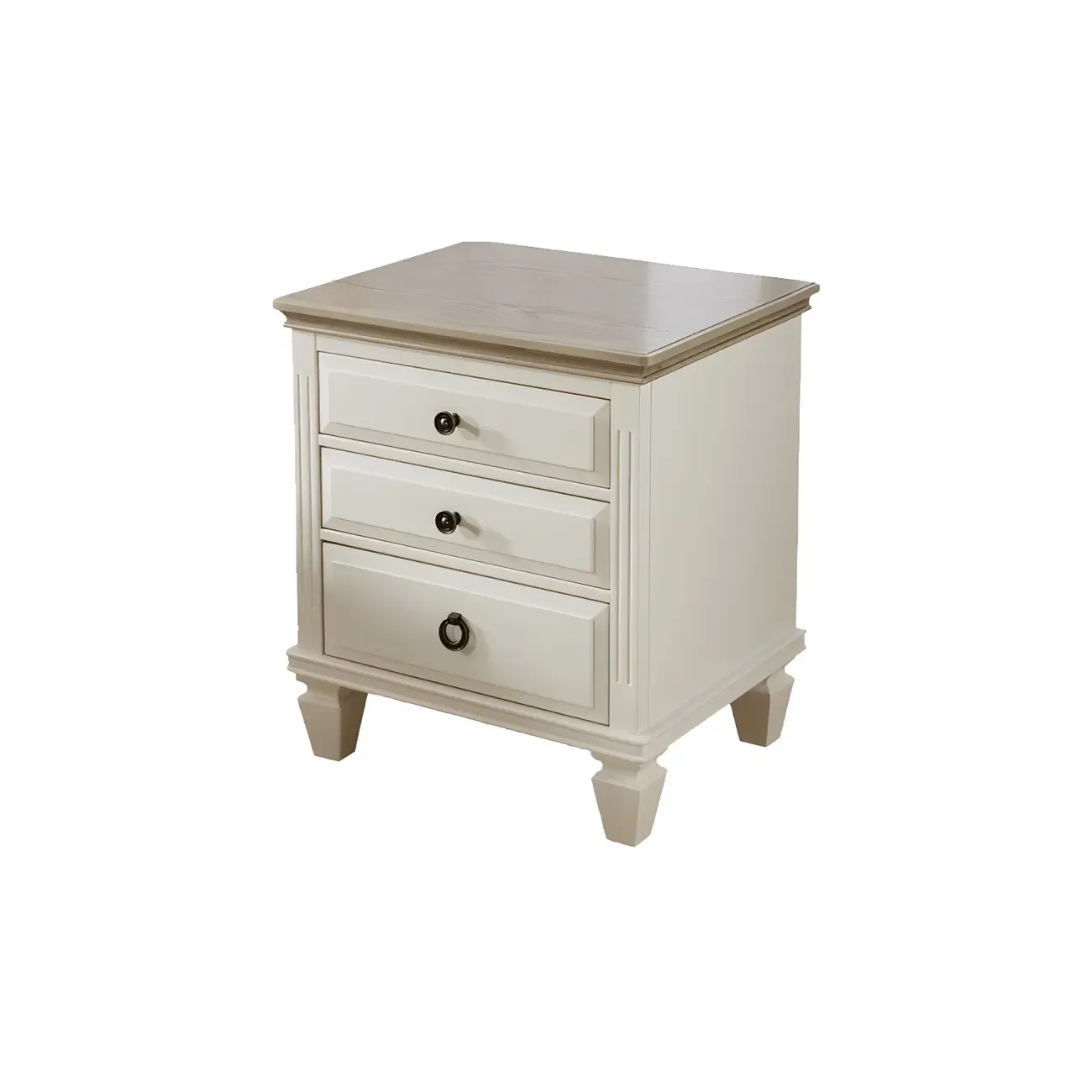 Beige Oak Wood 3-Drawer Standard Nightstand