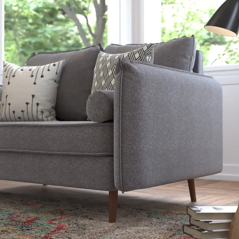 Compact Faux Linen Upholstered Loveseat with Wooden Legs