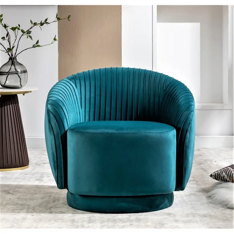 Modern Barrel Swivel Chair with Plush Velvet Upholstery and Smooth 360 Rotation Round Accent One-Seater Sofa