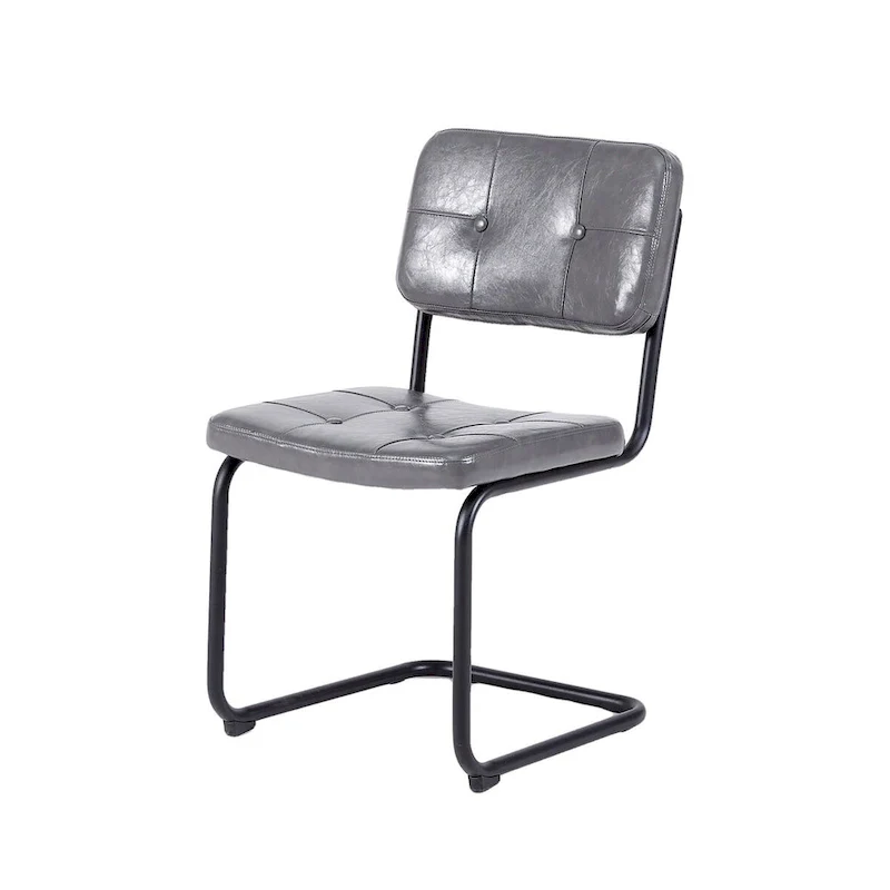 Modern Simple Leather Dining Chair with Metal Pipe