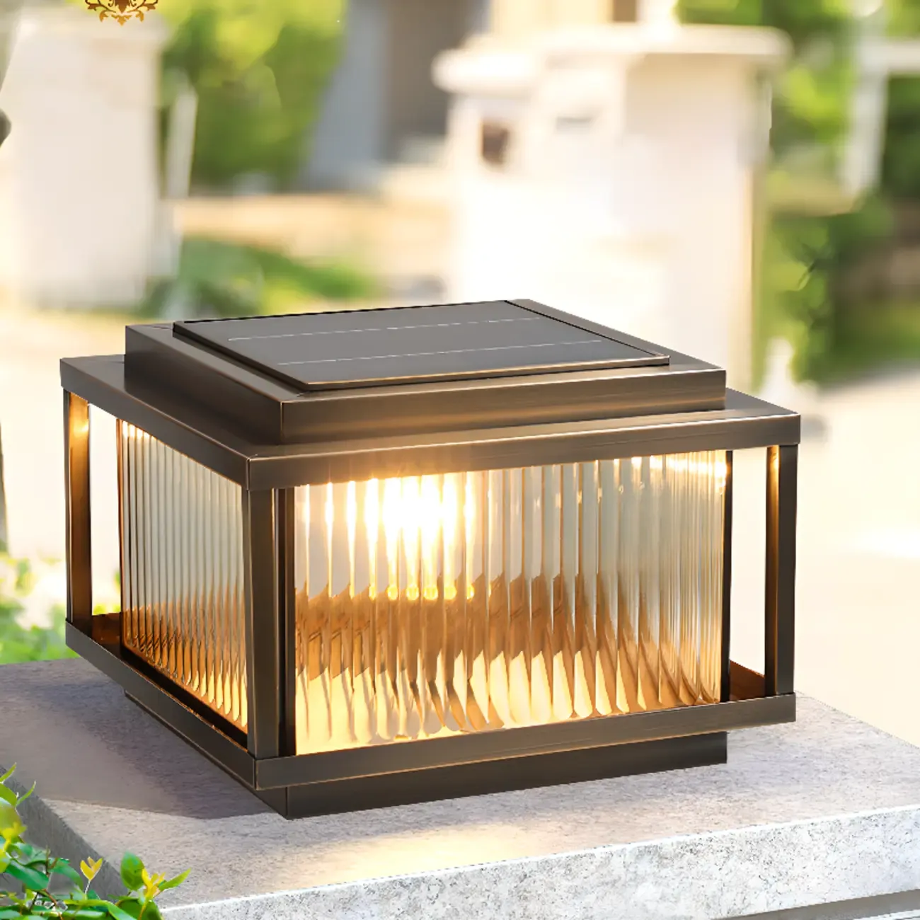 Rustic Bronze Metal Square Solar Post Cap Light for Patio