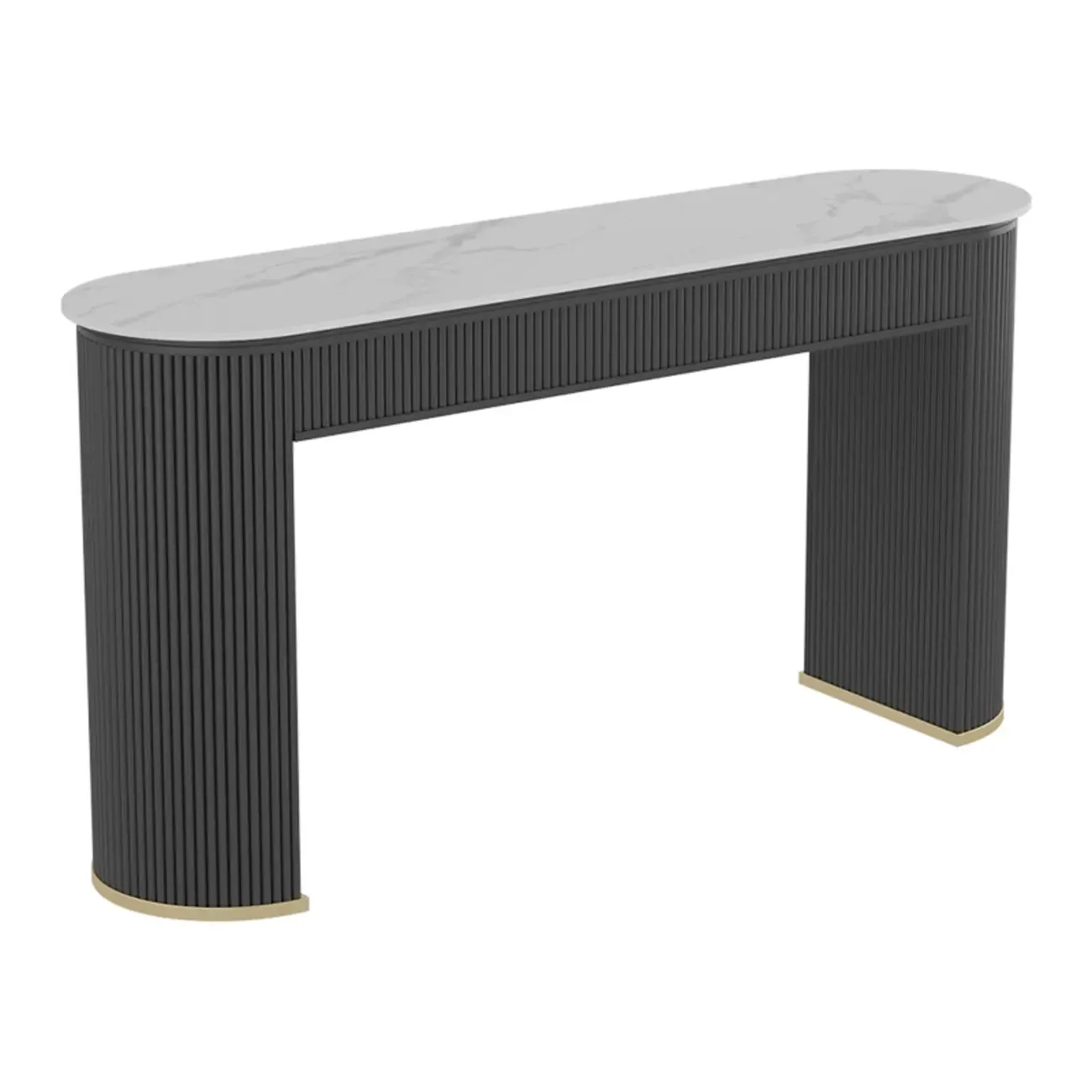 Modern White Stone Oblong Ribbed Iron Dual-Base Bar Tables
