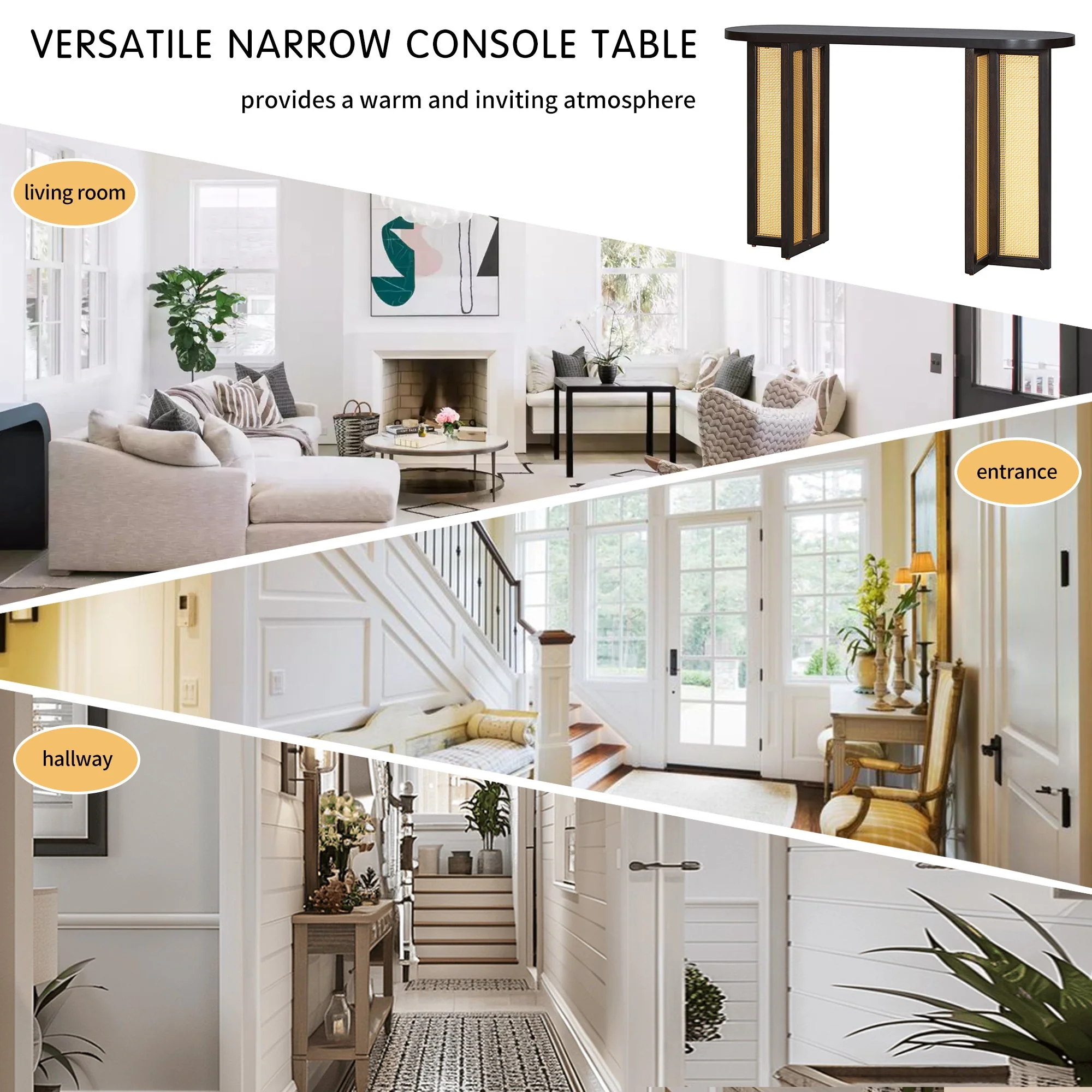 Walker Edison | Farmhouse Rattan Console Table Entryway Table