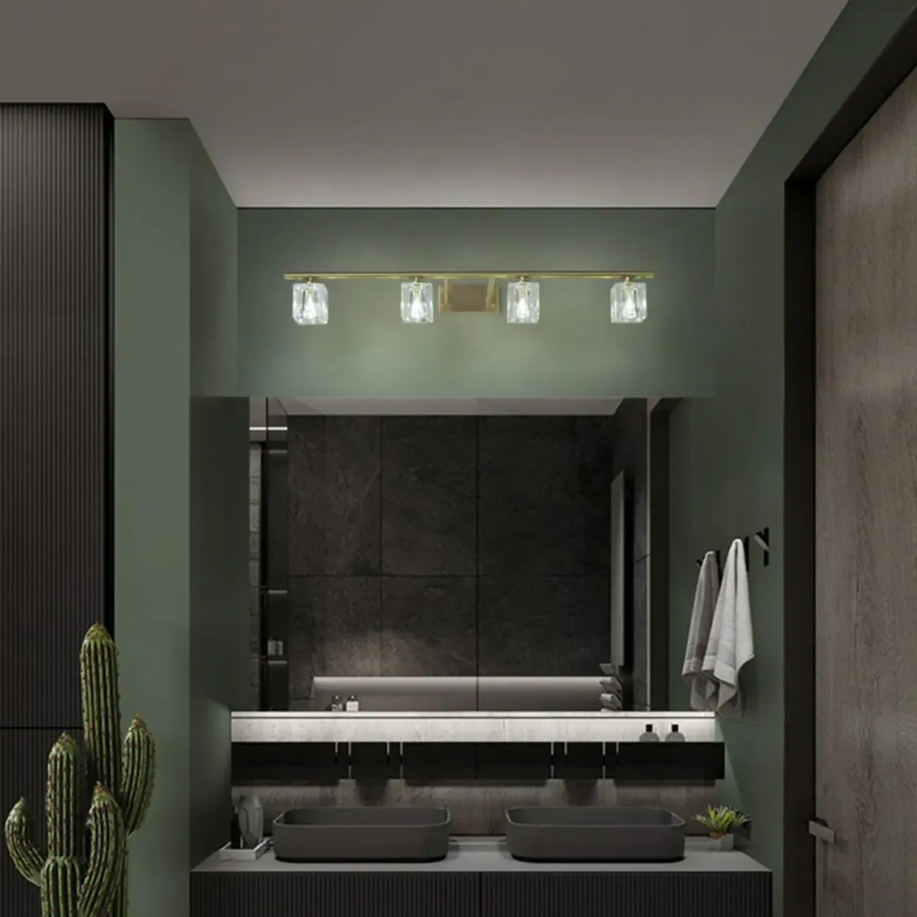 Modern Gold Bathroom Vanity Lights with Clear Crystal Shade