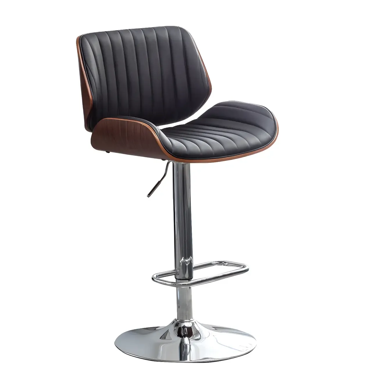 Elegant Wood Leather Red Swivel Adjustable Bar Stool