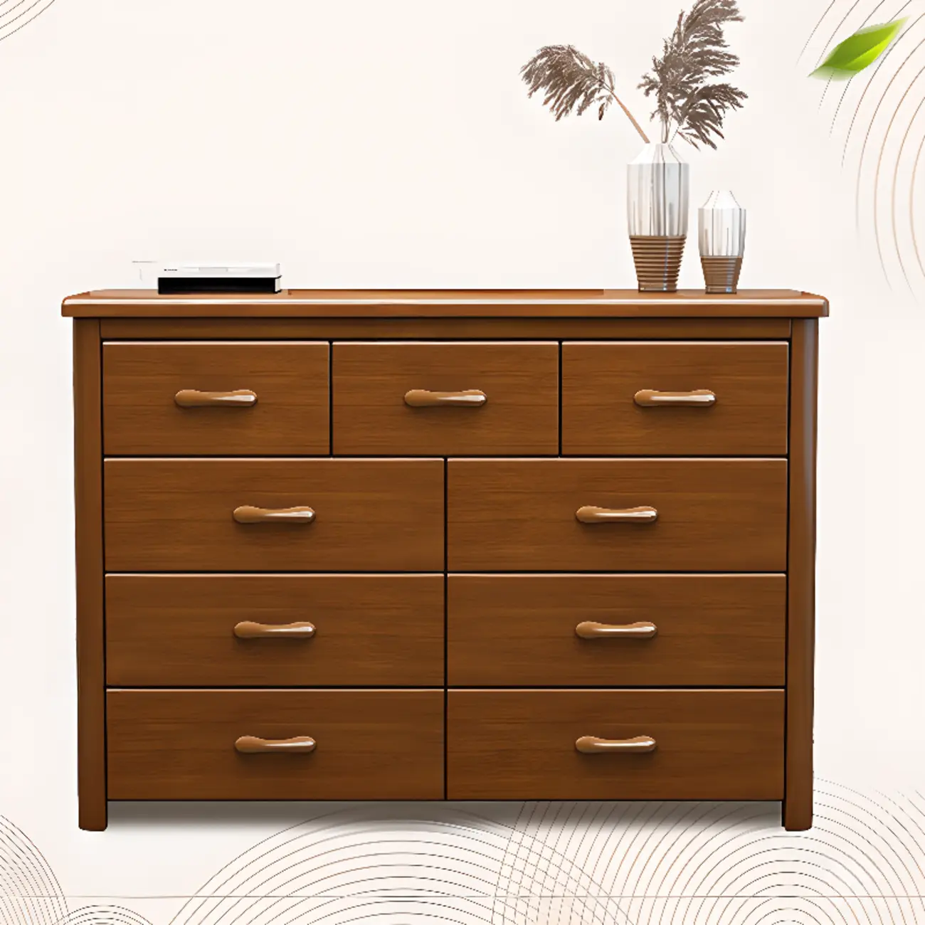 Classic Rubberwood Double Dresser with 9-Drawers