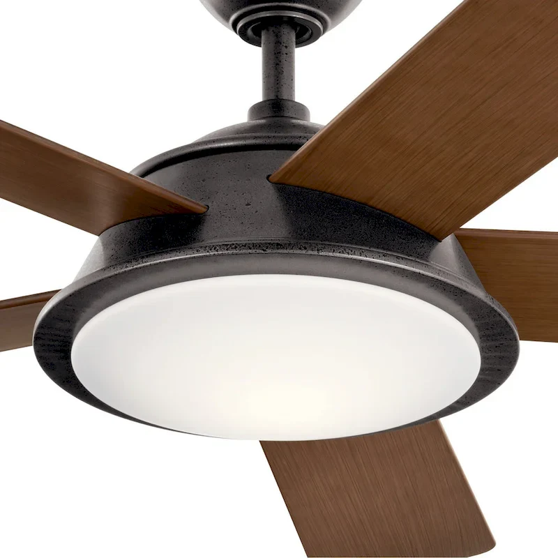 Kichler Verdi 56 Inch LED Ceiling Fan Anvil Iron with Distressed Antique Gray and Walnut Blades