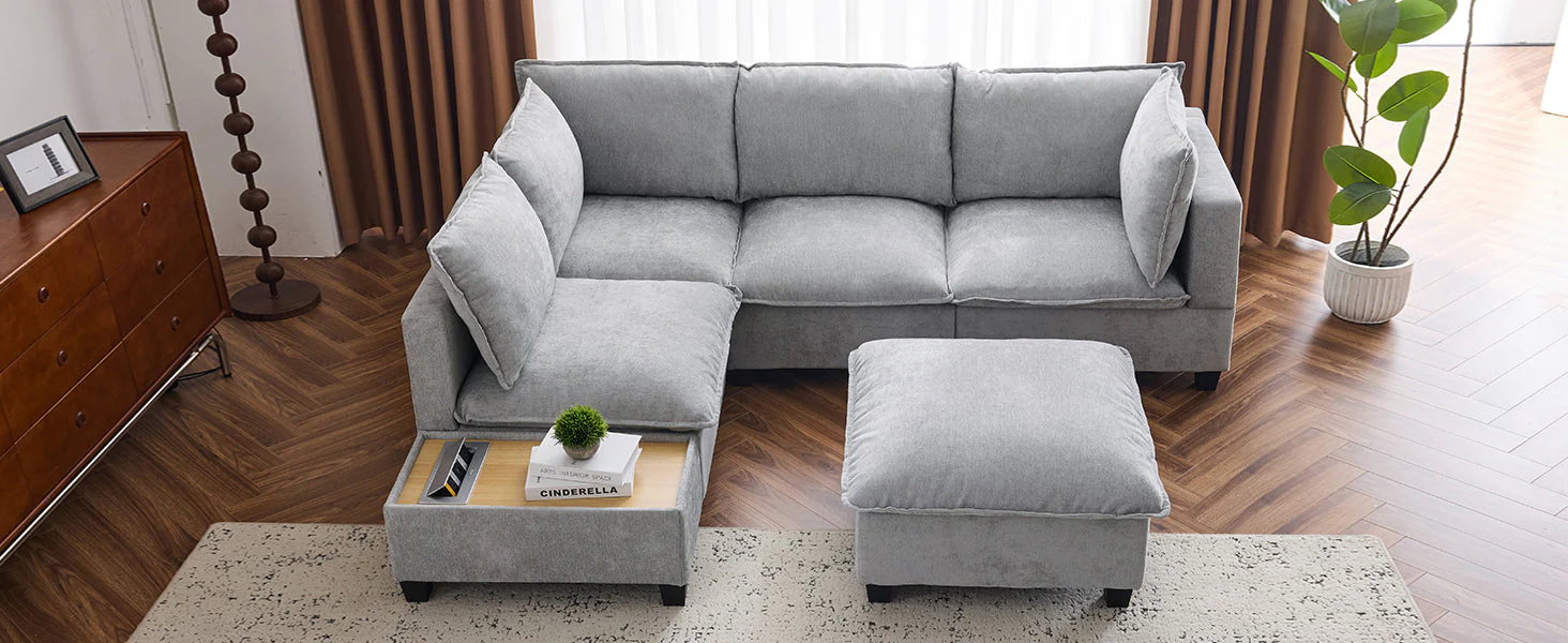 Walker Edison | Cloud Chenille Modular Sectional Sofa with Coffee Table