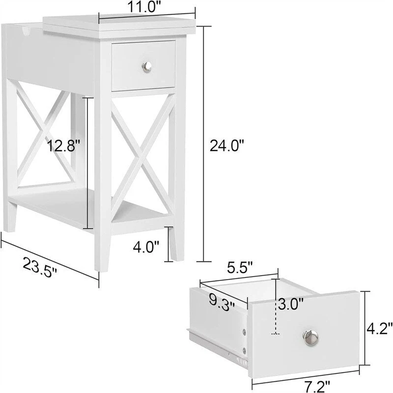 Material Flip Top Narrow End Table - 11D x 23.5W x 24H