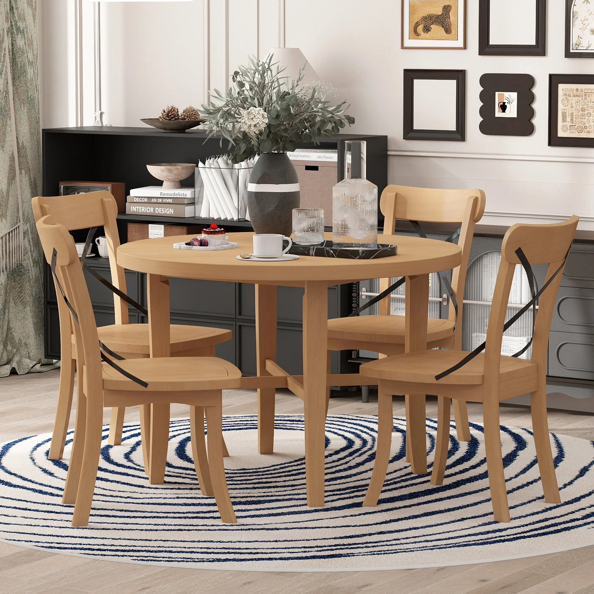 Walker Edison | Retro Simple 5-piece Dining Set with 4 Chairs
