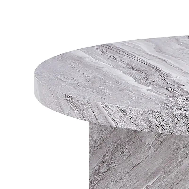 Modern Stylish Wooden Round Coffee Table with Imitation Marble Veneer Surface