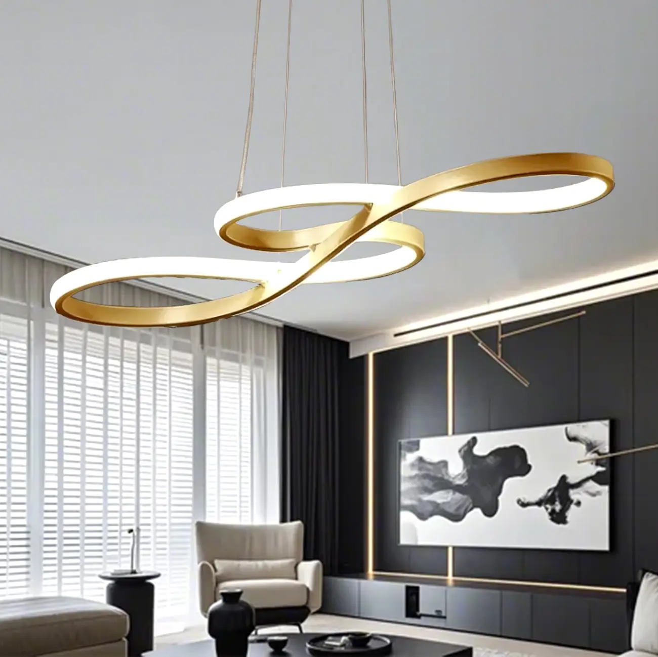 Modern White Linear LED Island Pendant Light with Multi Dimming