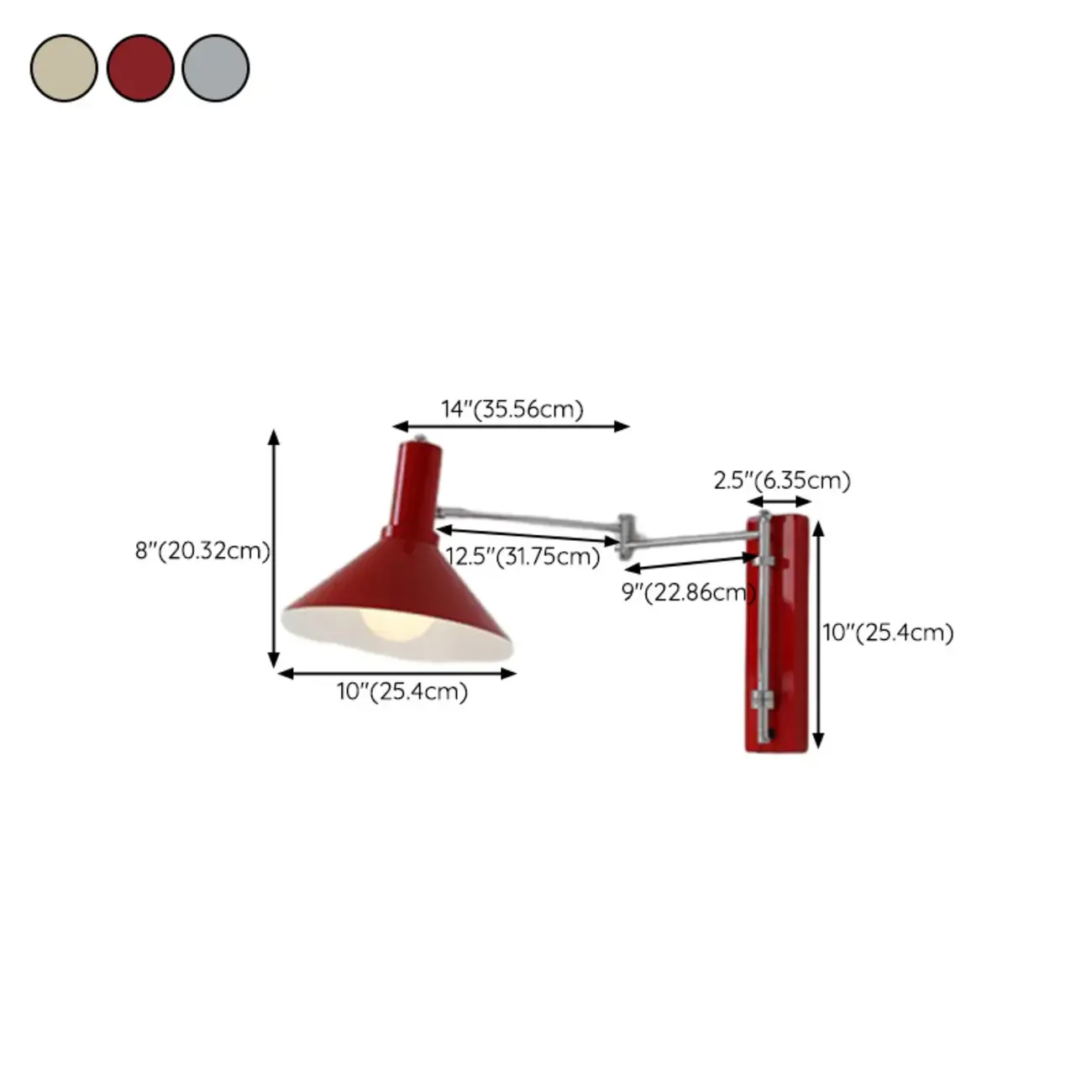 Modern Red Swing Arm Wall Mounted Light Fixture Iron Shade