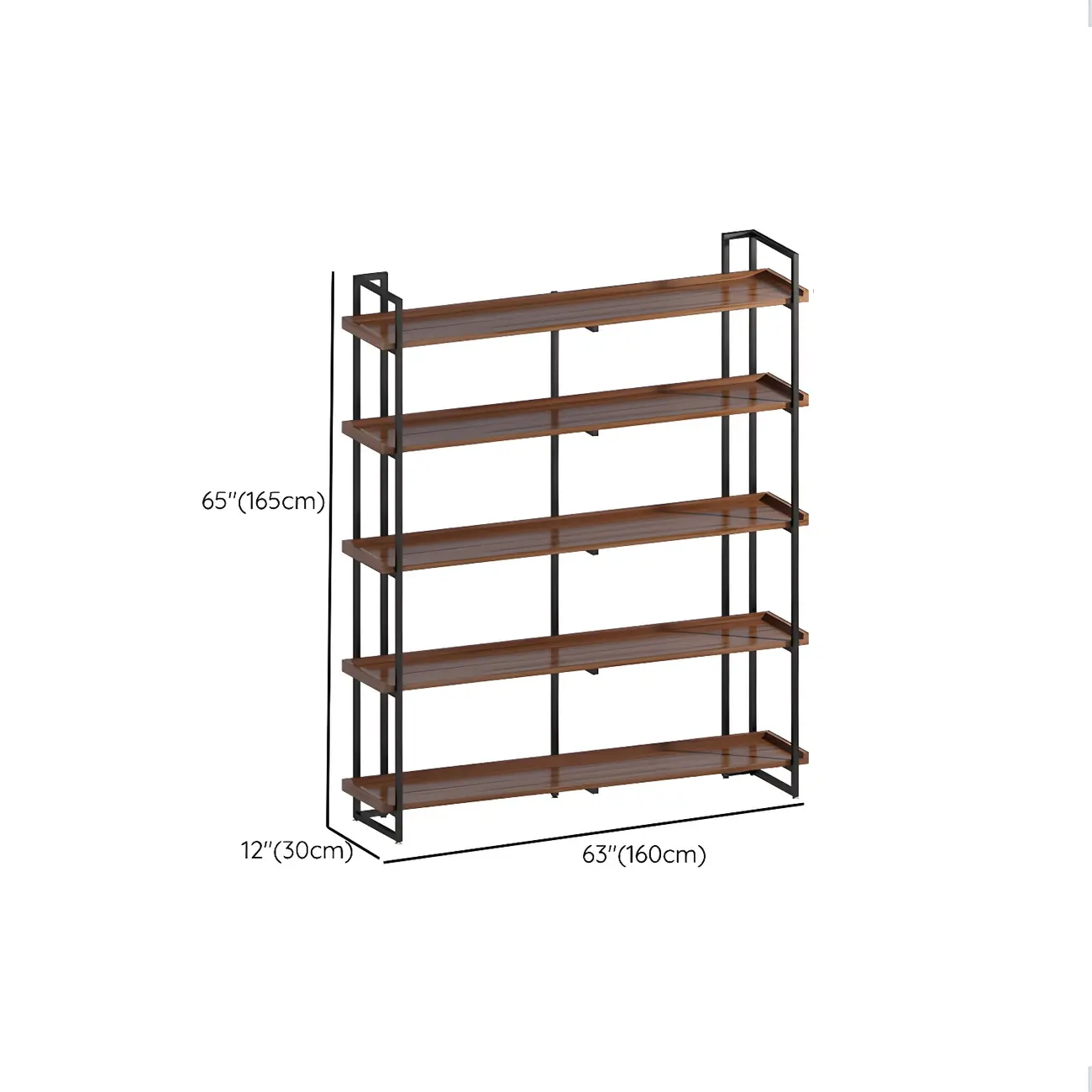 5-Shelf Industrial Metal Wood Brown Display Bookcase