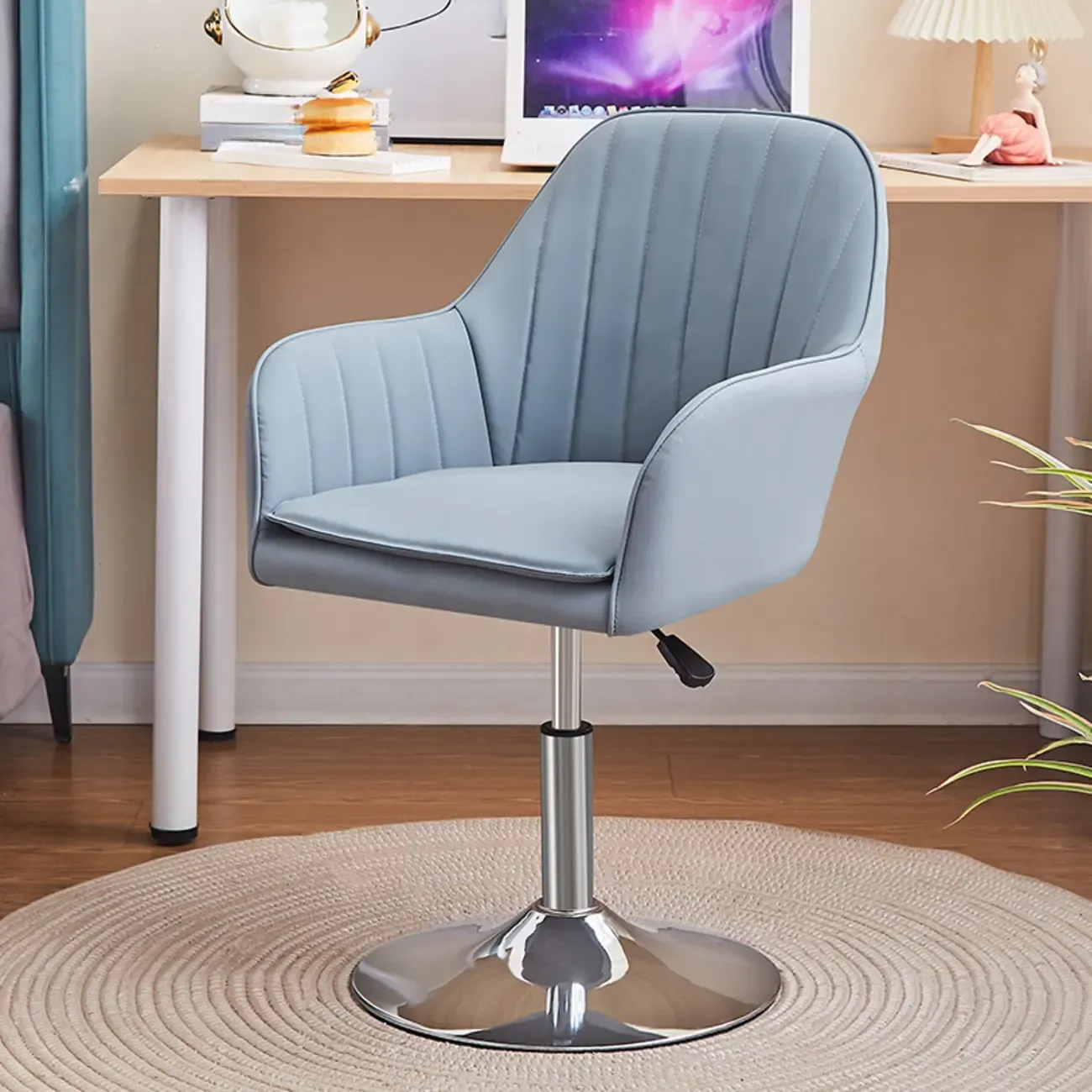 Sleek Grey Leather Swivel Office Chair