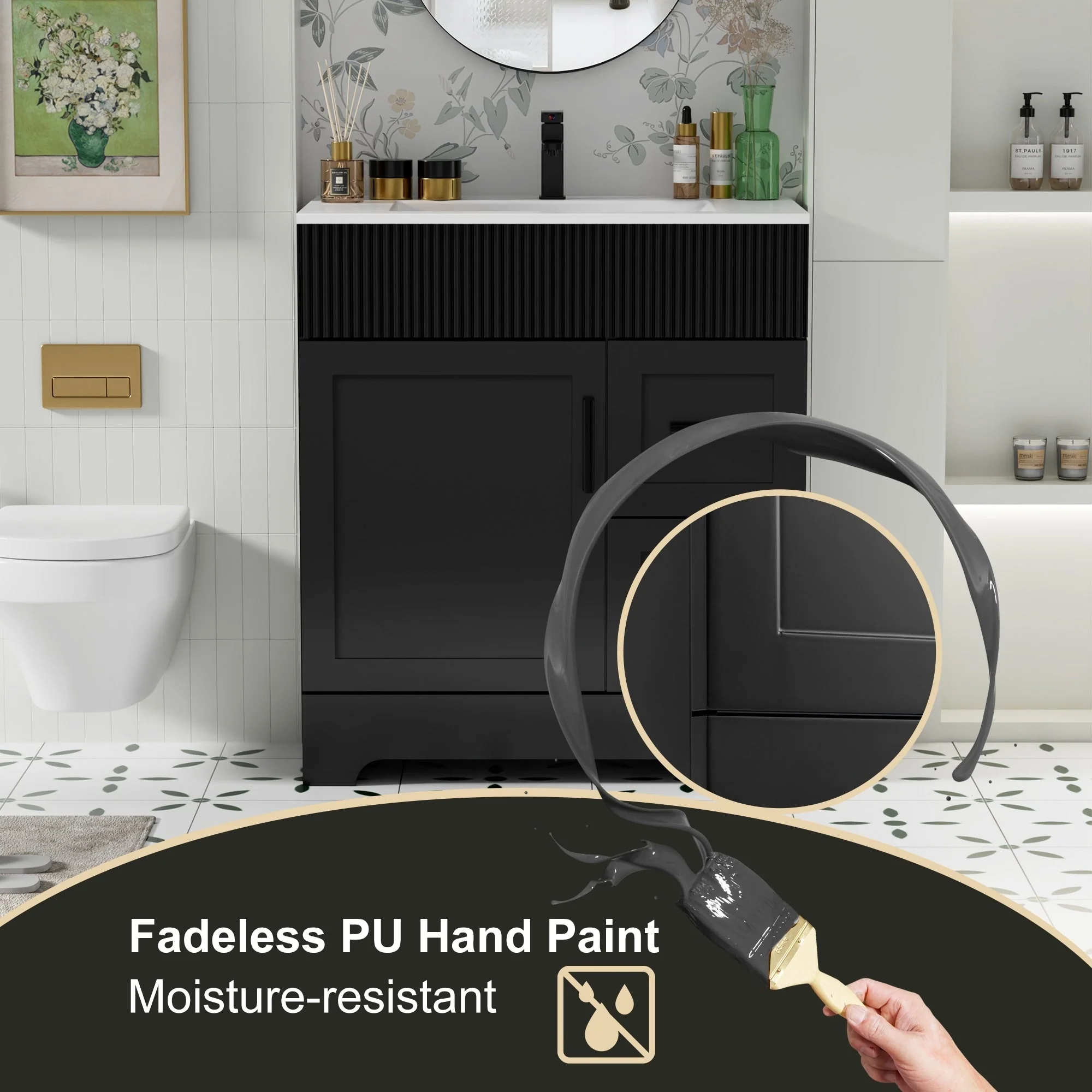 Wavy Line 30/36/48 Bathroom Vanity Set with Sink & Faucet